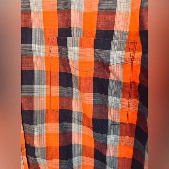 Haggar Men’s Short Sleeve Button-Down Plaid Shirt in Tomato, Azure, and Navy - Picture 2 of 5